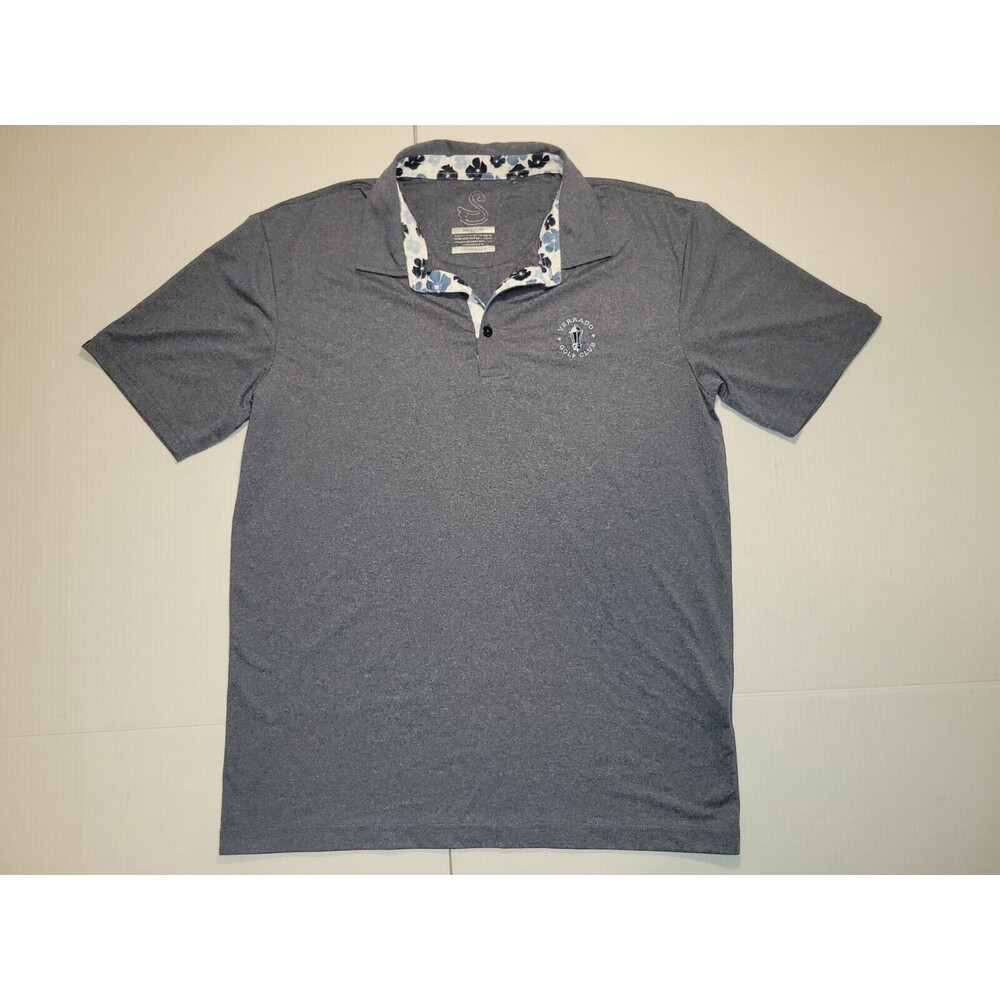 Swannies Golf Polo Shirt Dark Gray Blue Floral Collar Verrado Golf Men's Size M.
